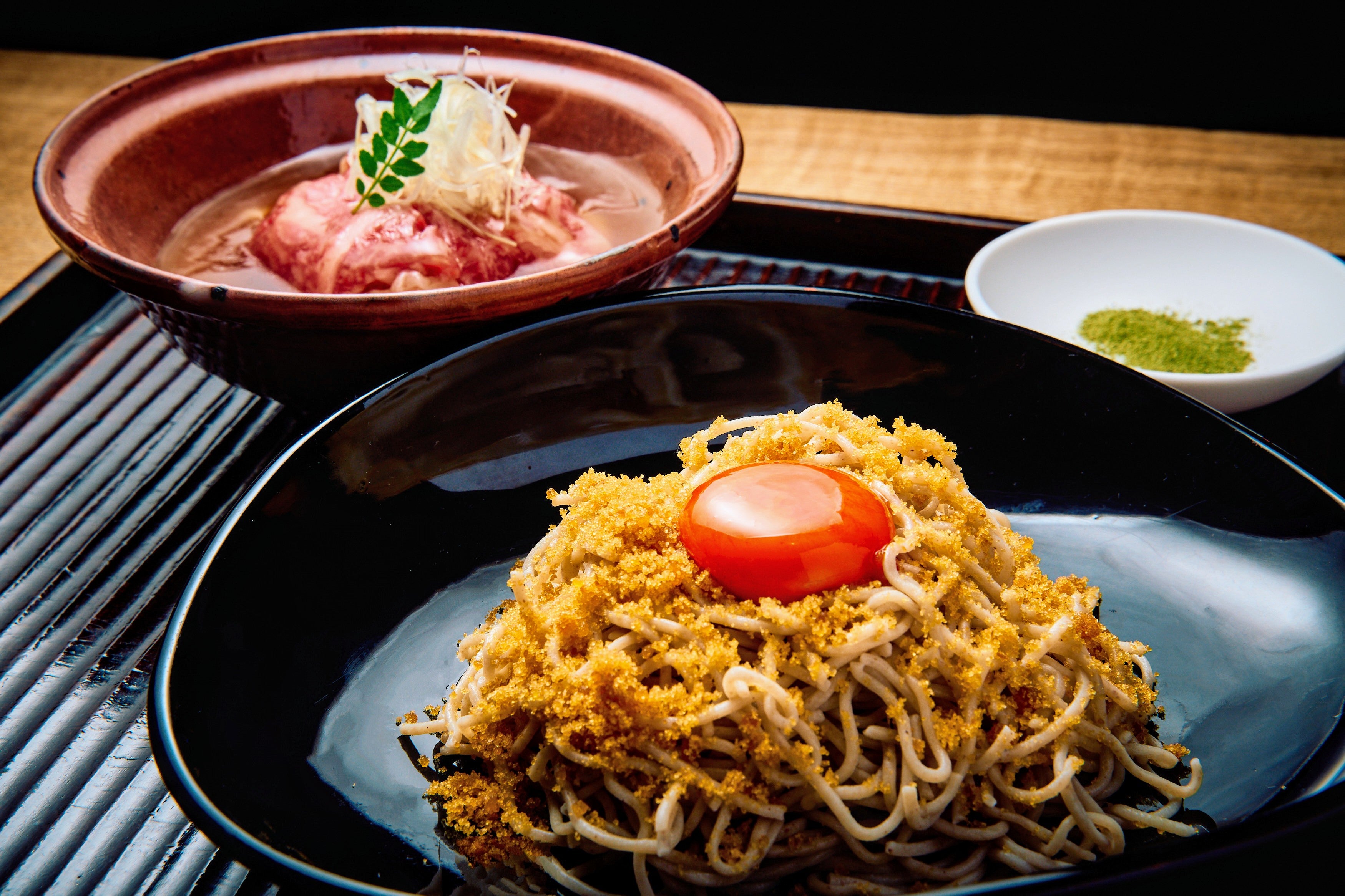 極粗でも切れにくいお蕎麦が打てる大理石のエンボスローラー‼️ 京天神 野口：からすみ蕎麦 | ぐるなびPremium Meal Kit（プレミアム