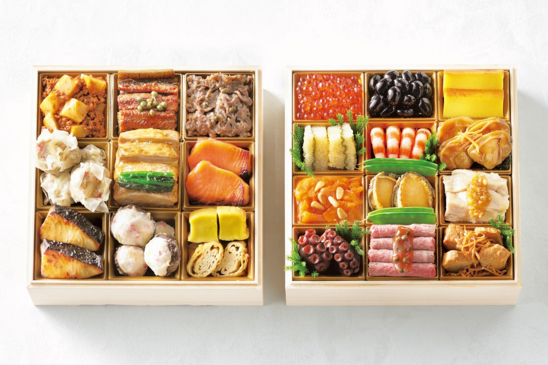 【早割特典付・送料込】京天神野口：お節（鯛カレー付き：25品目)・からすみ蕎麦 付