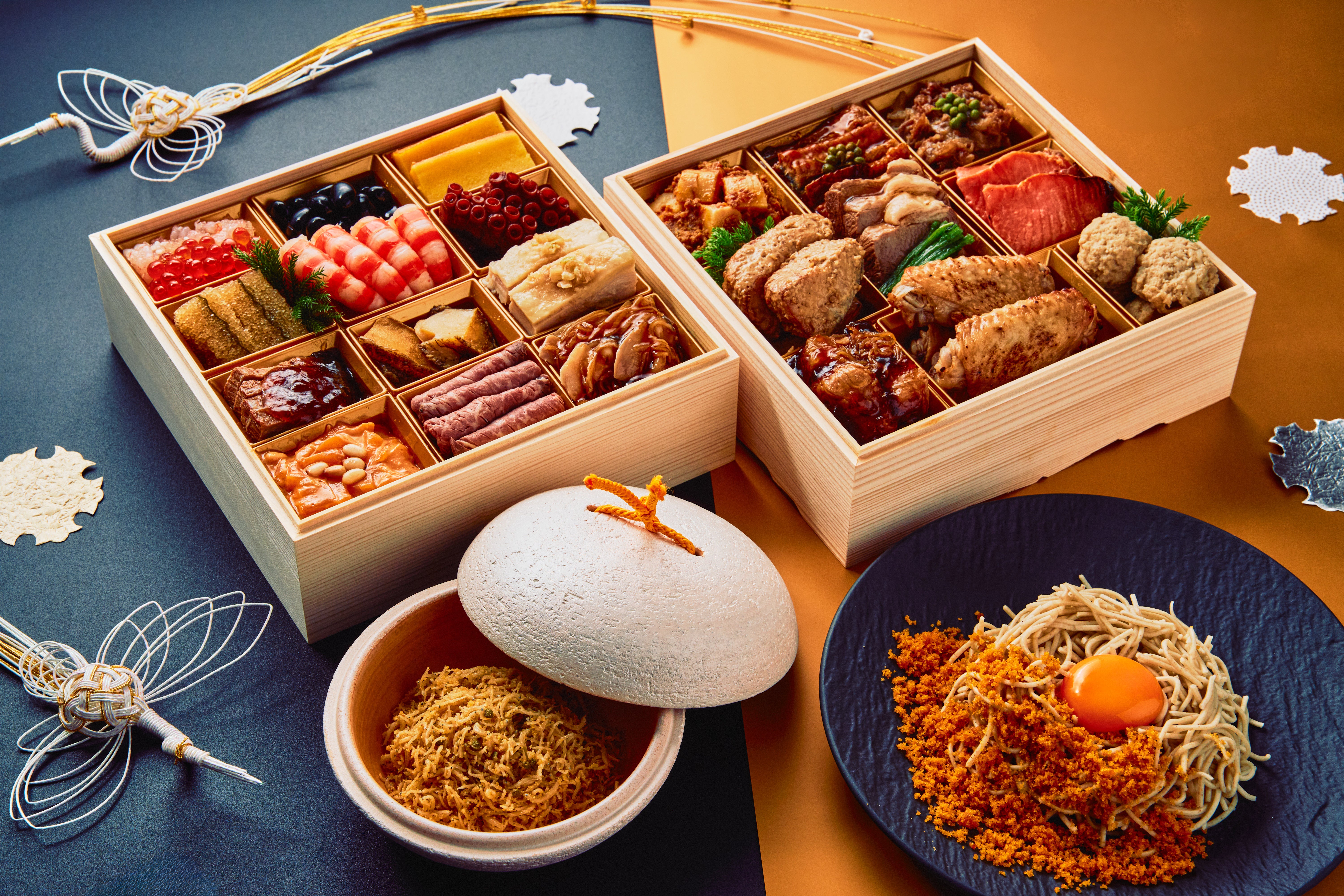 【早割特典付】京天神野口：お節（からすみちりめん付：24品目)・早期特典：からすみ蕎麦２人前付