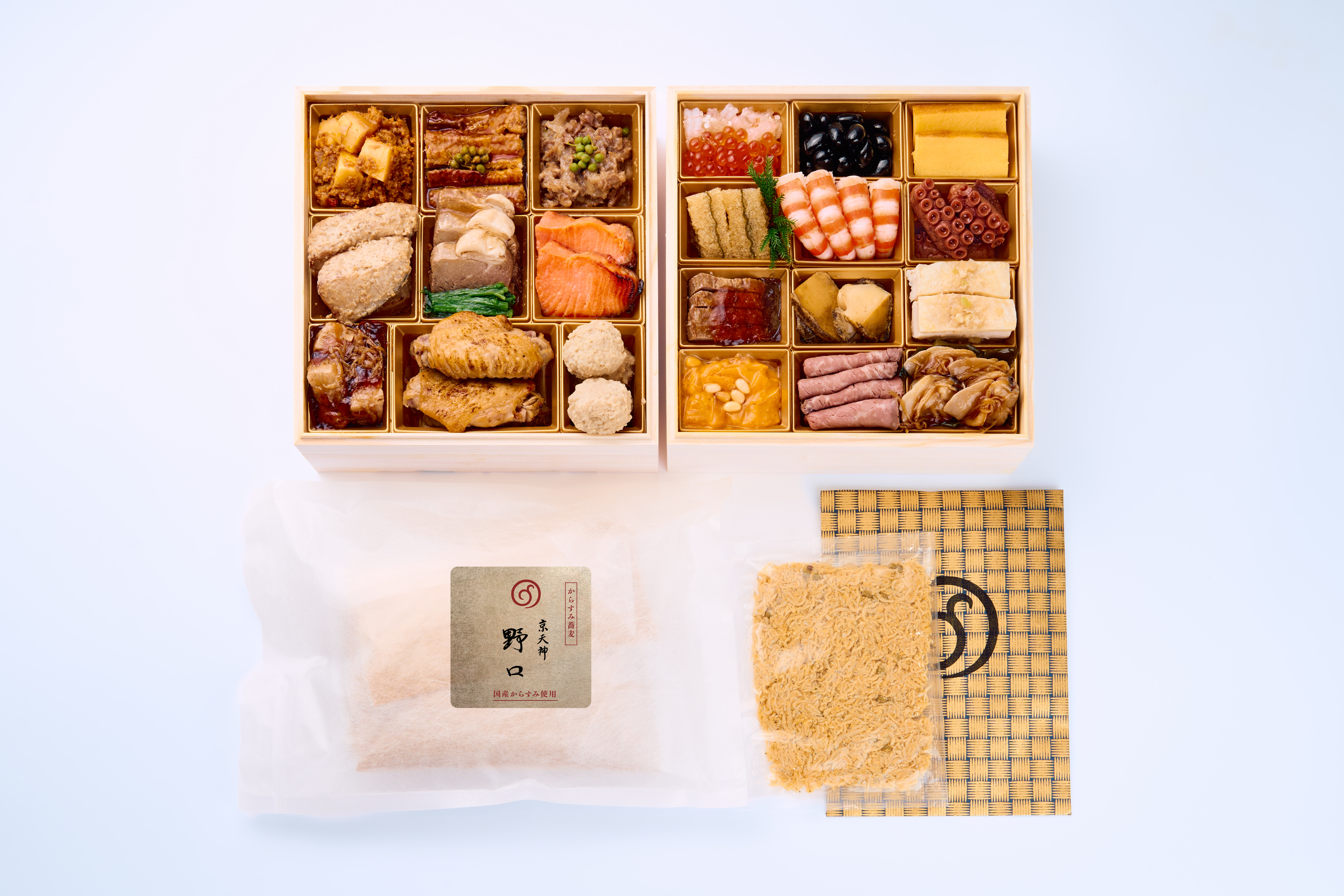 【早割特典付】京天神野口：お節（からすみちりめん付：24品目)・早期特典：からすみ蕎麦２人前付