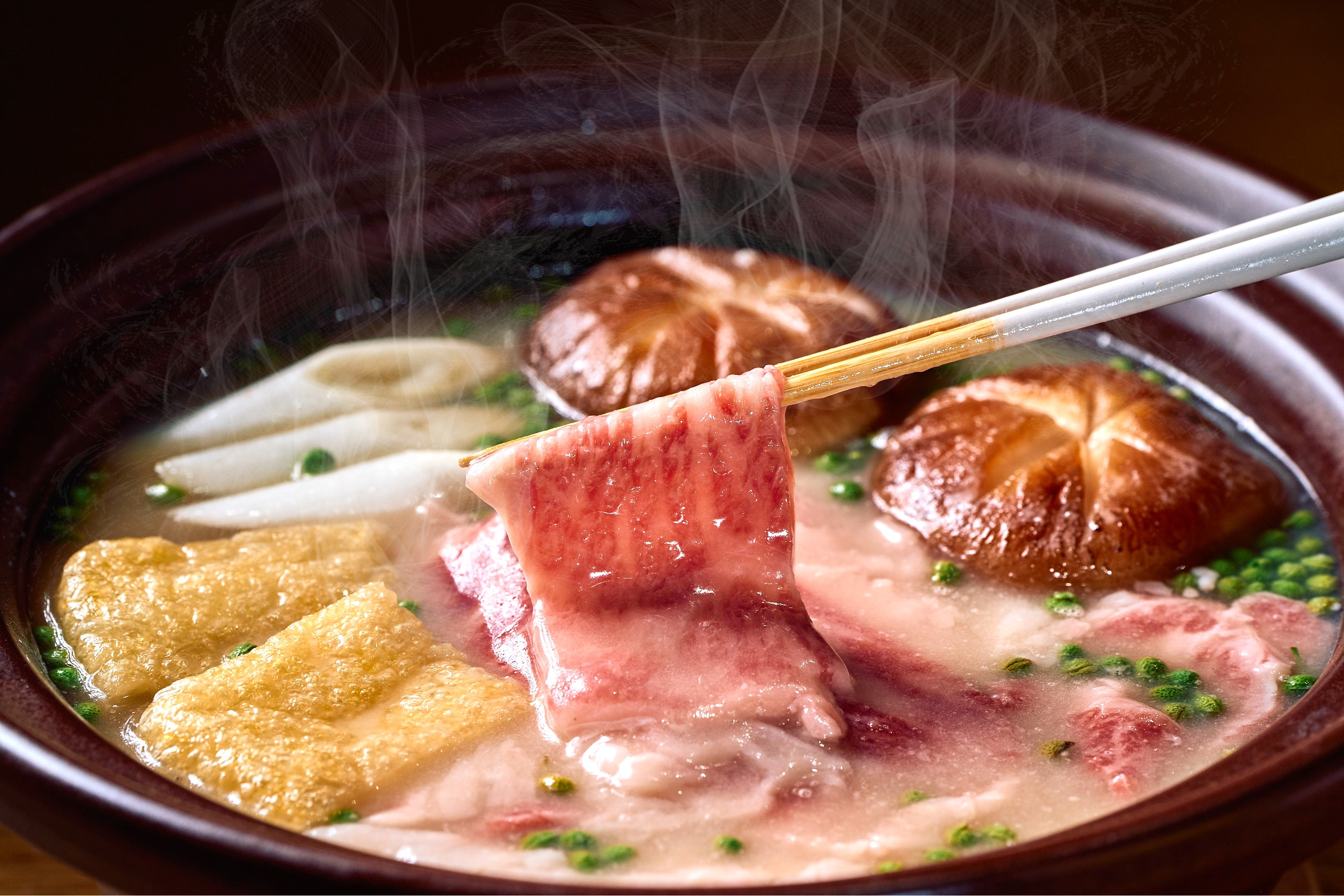 京都 緒方：黒毛和牛のしゃぶしゃぶ　白味噌と実山椒仕立て（山しゃぶ）