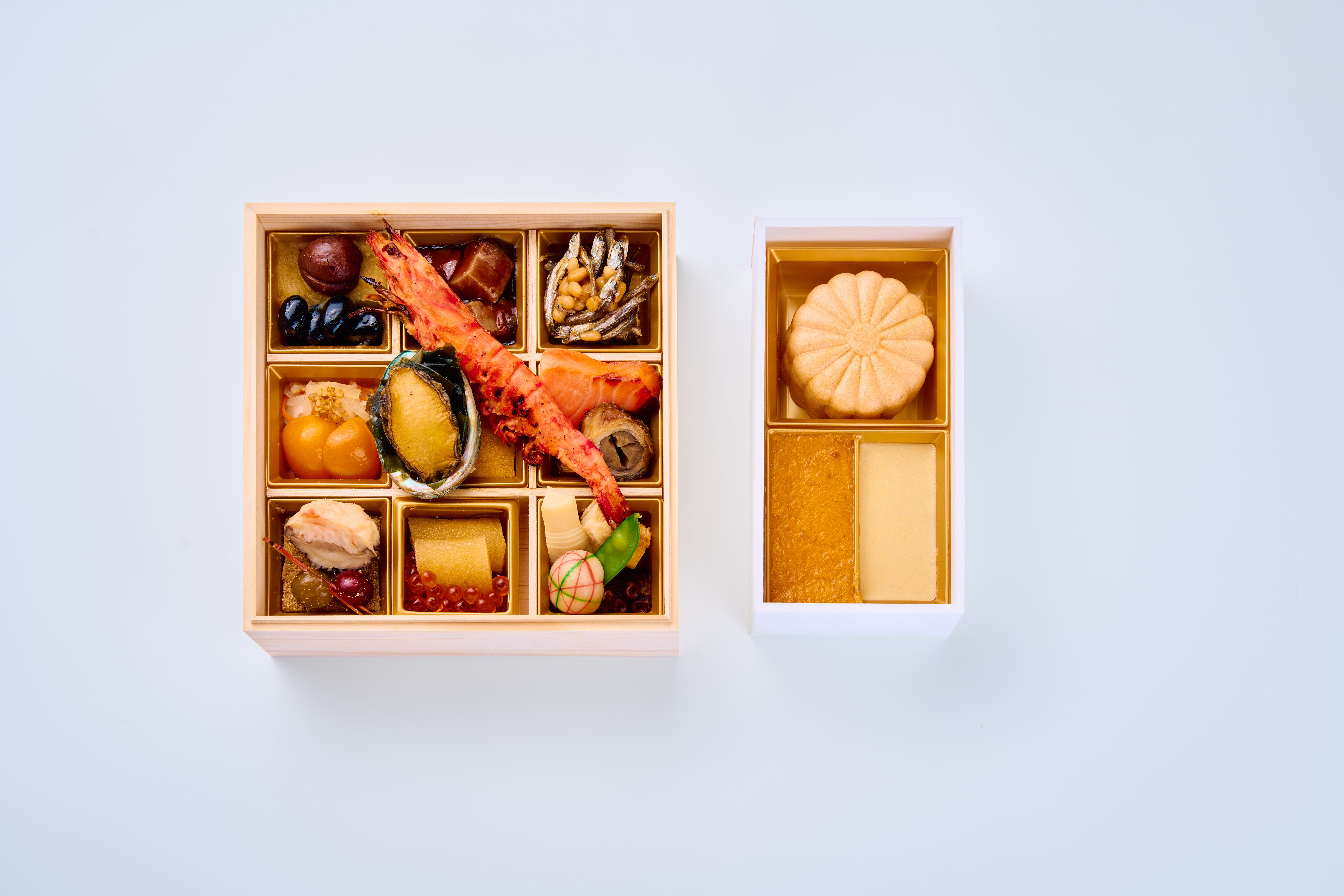 【早割特典付】銀座しのはら：1-2人前ミニお節（22品目)・早期特典：フォアグラ最中２つ付